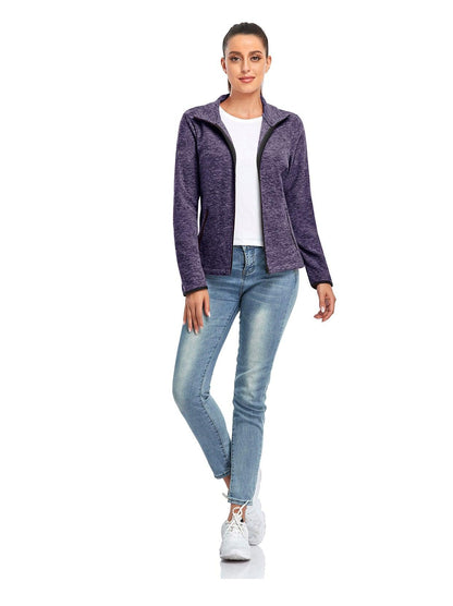 Ladies Winter Fleece Jacket- 🔥SO® Light Purple Fleece Jacket Coat with Full Zip Long Sleeve Athletic Running Jacket Stand Collar Windbreaker Outwear with Pockets