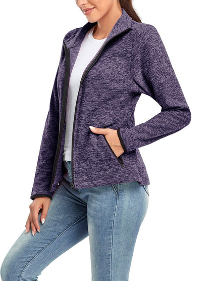 Ladies Winter Fleece Jacket- 🔥SO® Light Purple Fleece Jacket Coat with Full Zip Long Sleeve Athletic Running Jacket Stand Collar Windbreaker Outwear with Pockets