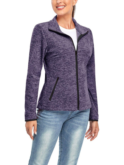 Ladies Winter Fleece Jacket- 🔥SO® Light Purple Fleece Jacket Coat with Full Zip Long Sleeve Athletic Running Jacket Stand Collar Windbreaker Outwear with Pockets