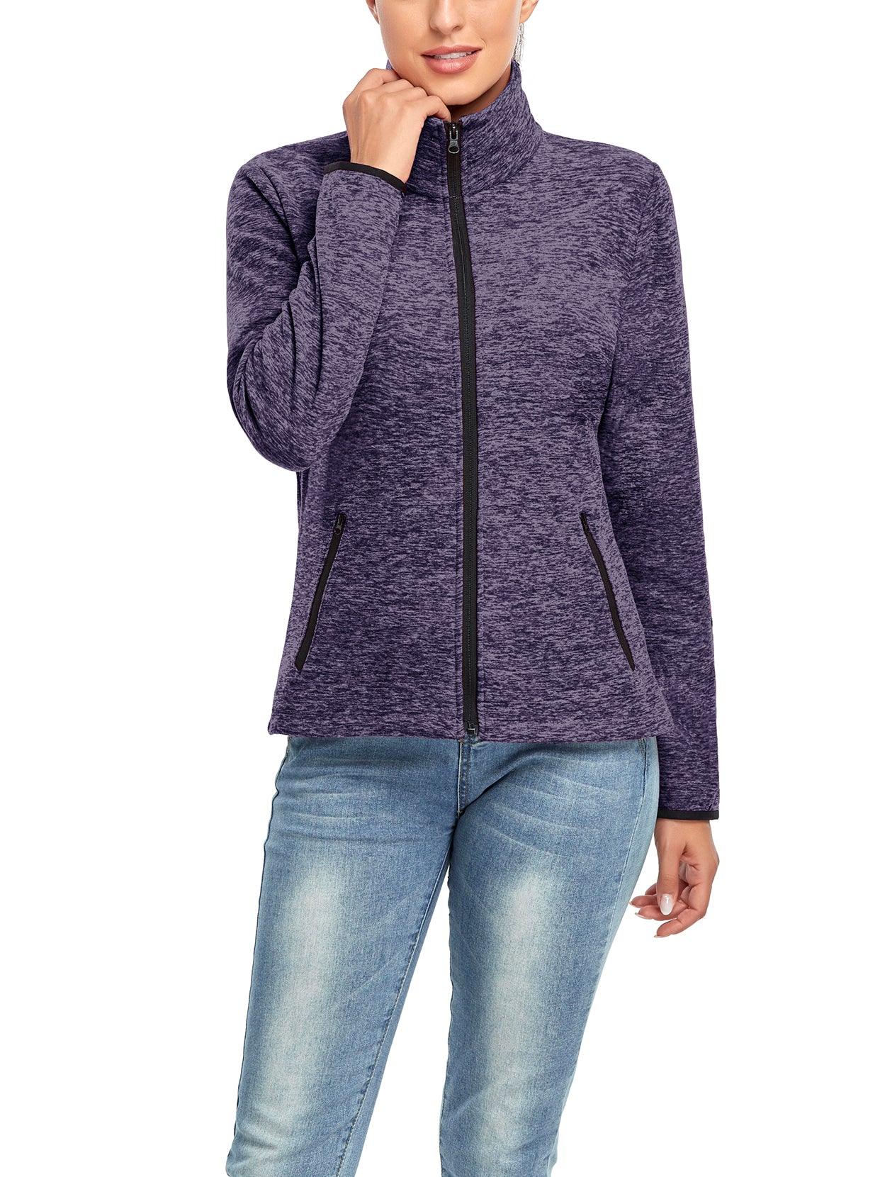 Ladies Winter Fleece Jacket- 🔥SO® Light Purple Fleece Jacket Coat with Full Zip Long Sleeve Athletic Running Jacket Stand Collar Windbreaker Outwear with Pockets