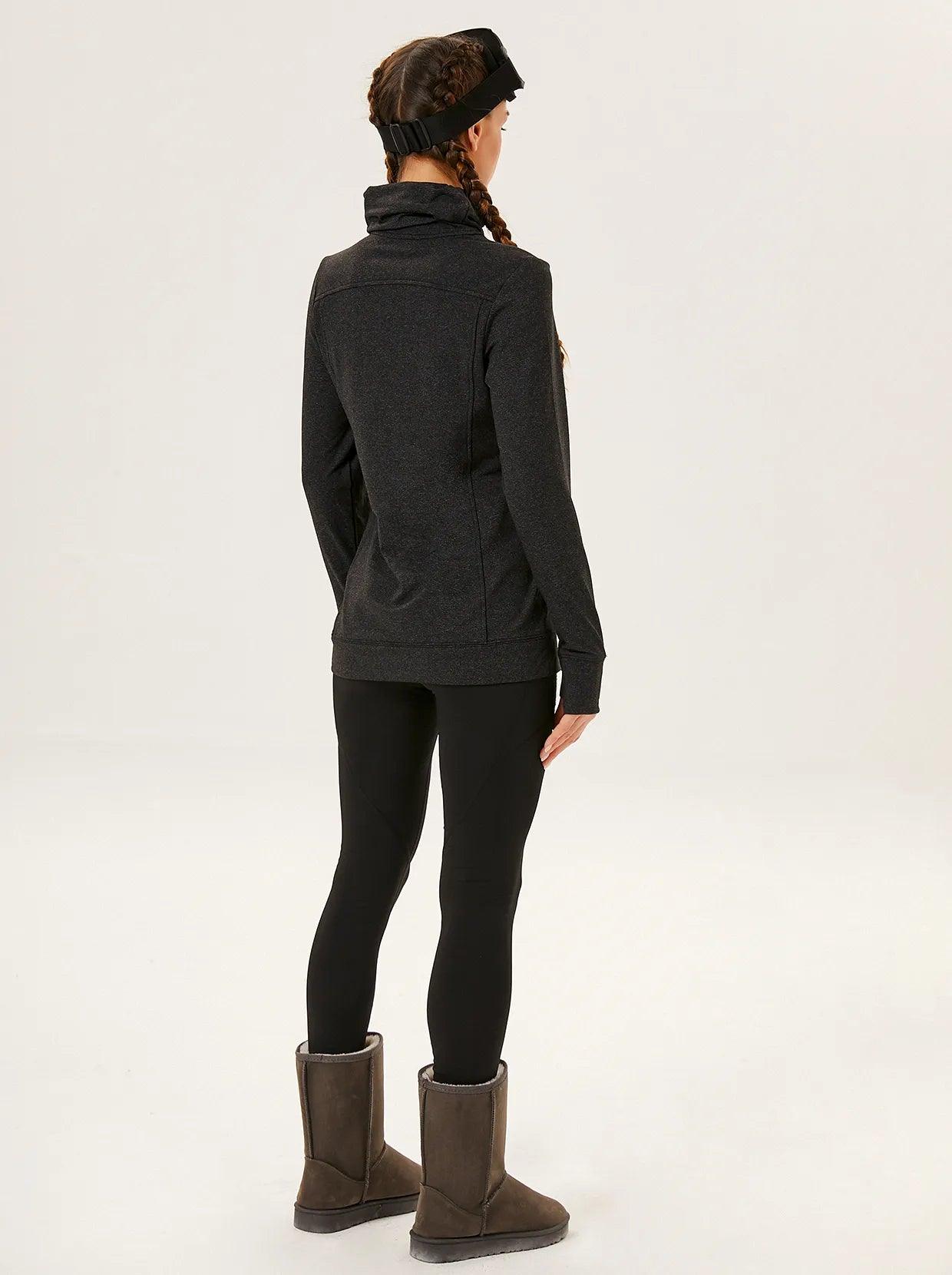 Black Thermal Cowl Neck Fleece Pullover - Suitable for Running