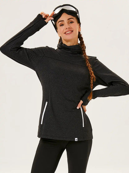 Black Thermal Cowl Neck Fleece Pullover - Suitable for Running