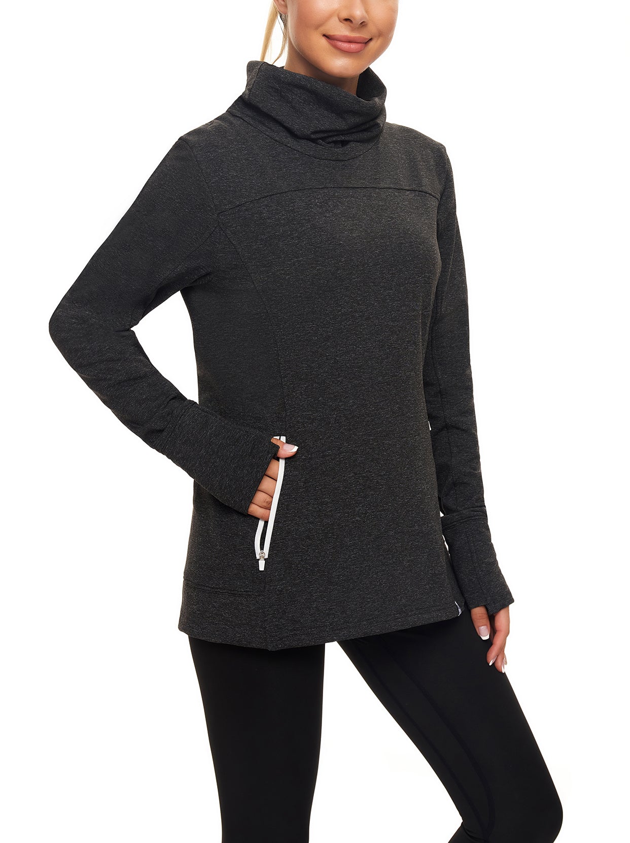 Women's Thermal🌞SO® Black Running Fleece Sweatshirts Cowl Neck Therma