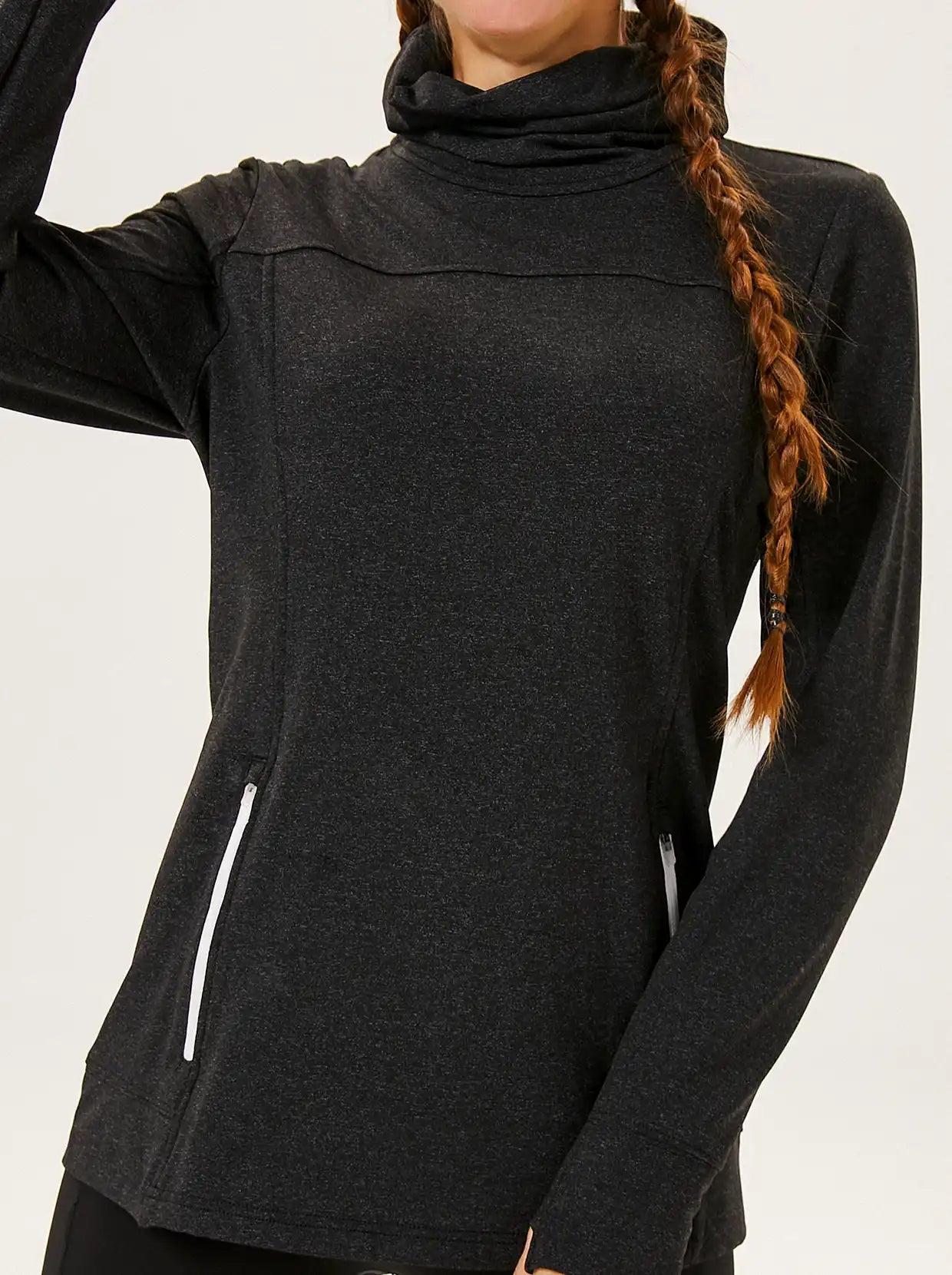 Black Thermal Cowl Neck Fleece Pullover - Suitable for Running