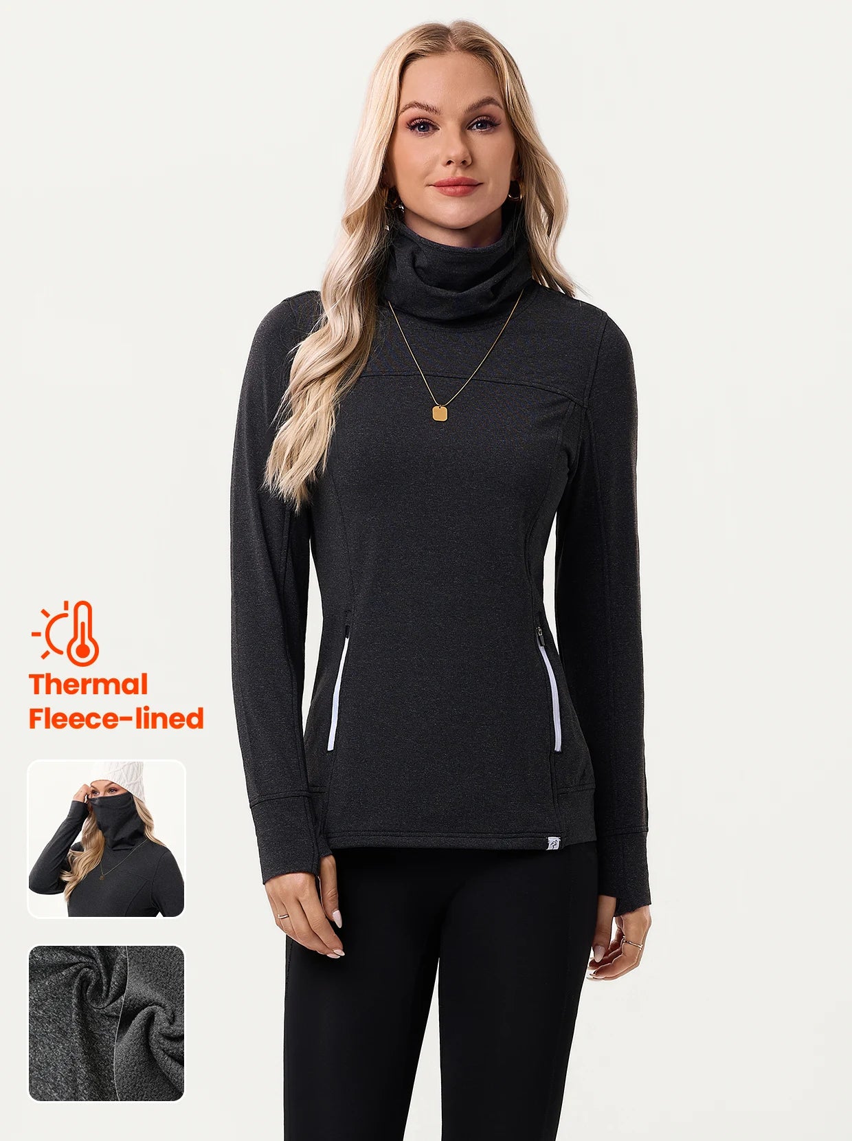 Cowl-Neck Thermal Fleece long-sleeve Top