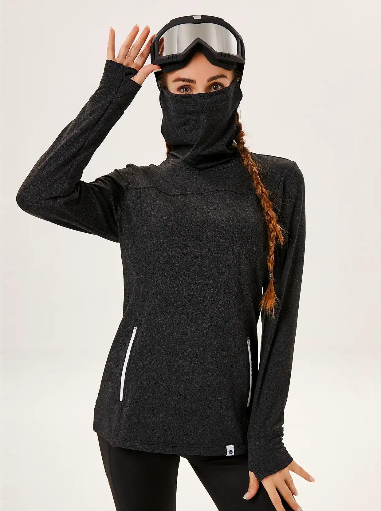 Black Thermal Cowl Neck Fleece Pullover 