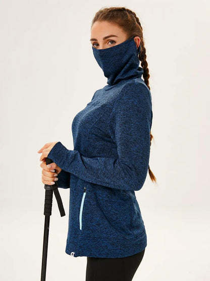 Blue Thermal Cowl Neck Thermal Fleece Pullover - Suitable for Running