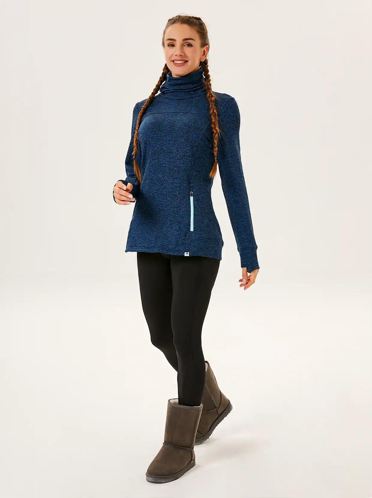 Blue Thermal Cowl Neck Thermal Fleece Pullover - Suitable for Running