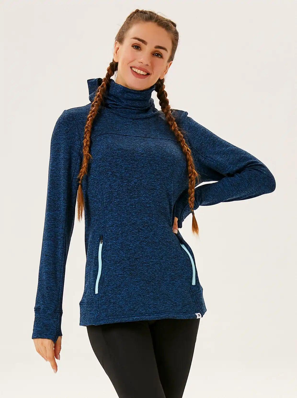 Blue Thermal Cowl Neck Thermal Fleece Pullover - Suitable for Running