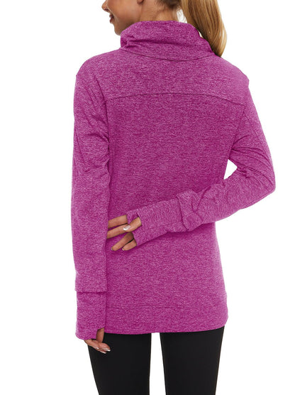 Women's Thermal-🌞SO® Dark Purple Running Fleece Sweatshirts Cowl Neck Thermal Pullover Long Sleeve Shirt with White Zip Pocket and Neck Gaiter Face Mask