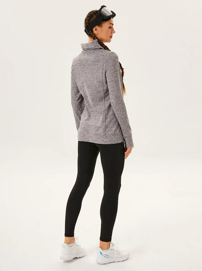 Cowl-neck Long-sleeve Fleece Top with Zip Pocket