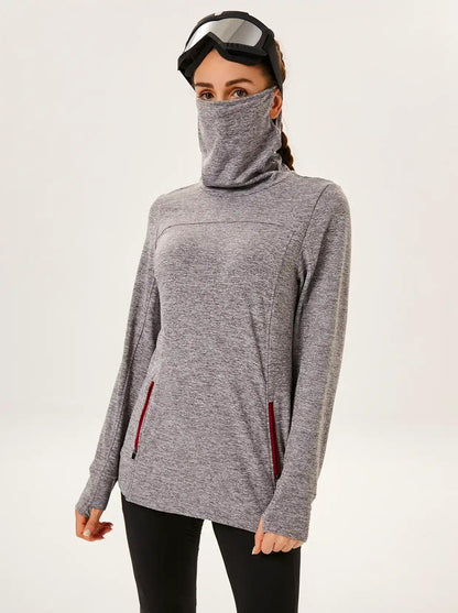 Cowl Neck Thermal Pullover Long Sleeve Shirt