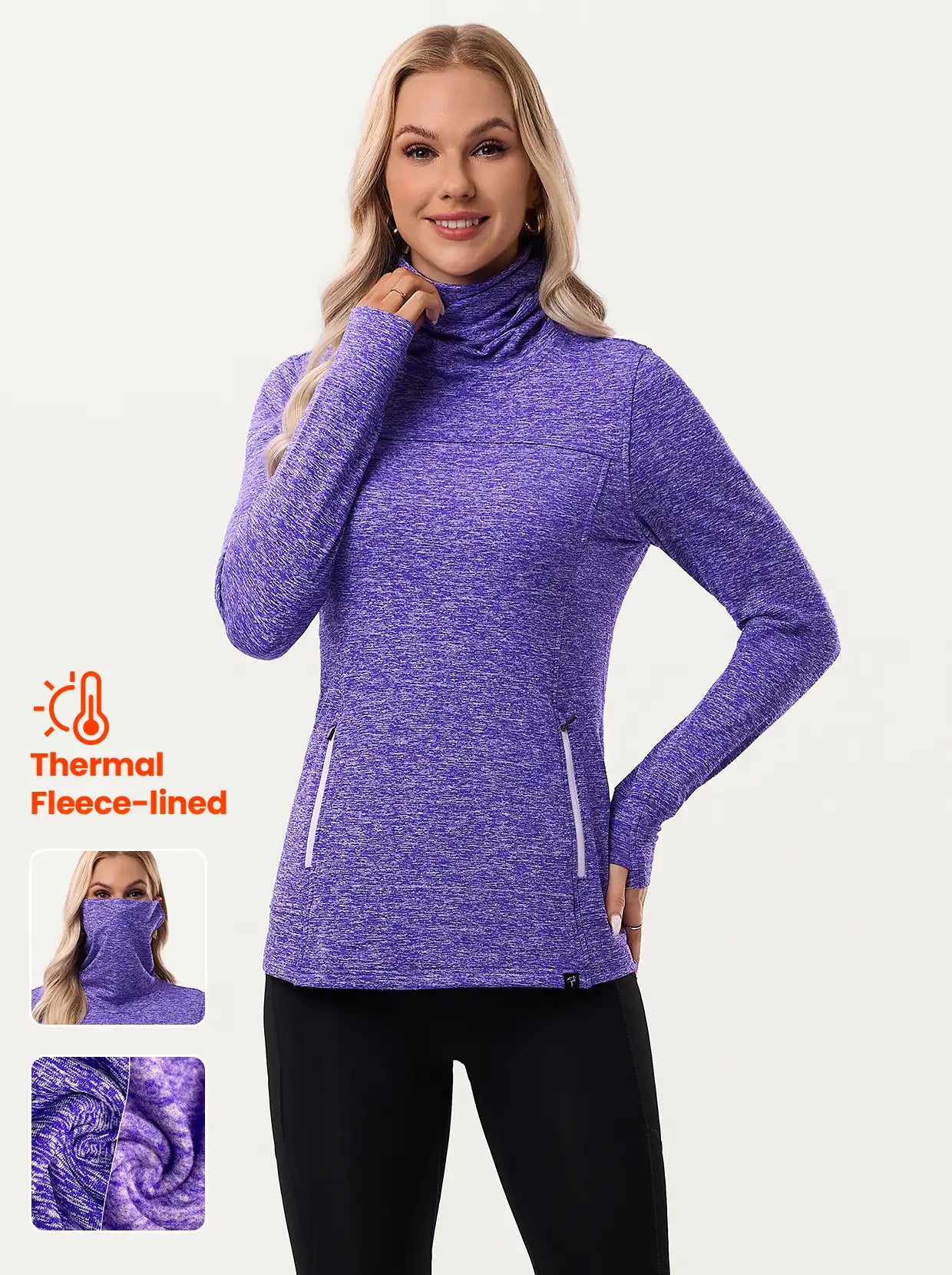 Cowl Neck Long-sleeve Thermal Top for Women