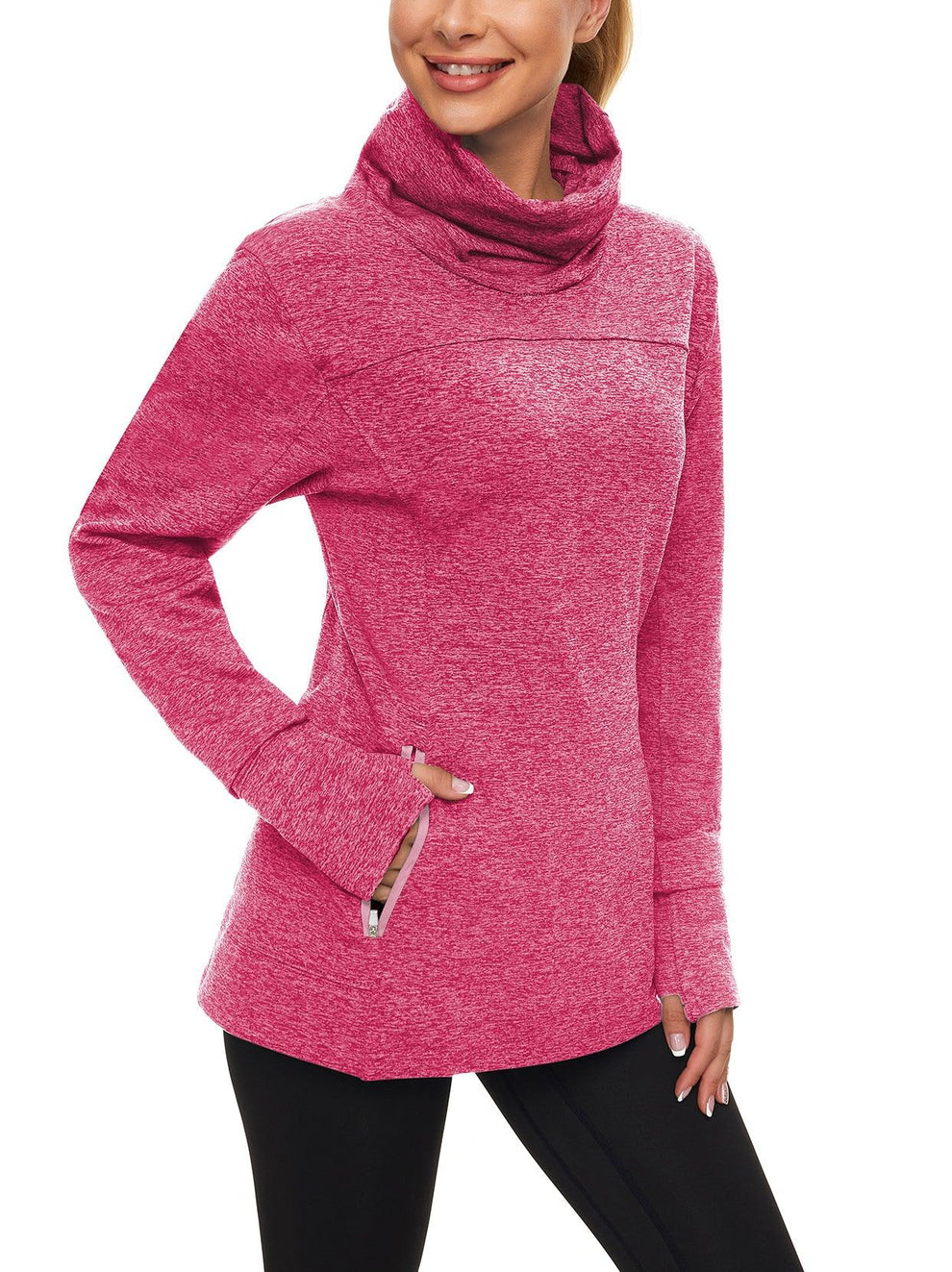 Women's Thermal🌞SO® Rose Red Running Fleece Sweatshirts Cowl Neck The