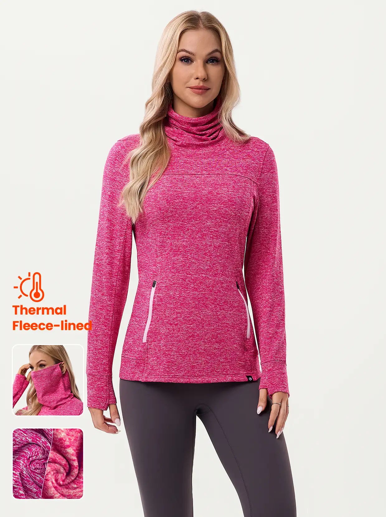 Cowl Neck Long-sleeve Thermal Top for Women