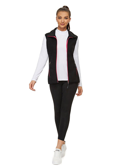 Ladies Sleeveless Jacket-🔥SO® Black with Rose Red Zipper Fleece Outdoor Short Running Vest Fleece Vest Riding Vest Softshell Vest Sleeveless Jacket Lightweight Elegant Windproof Warm with Zip for Running Hiking Winter