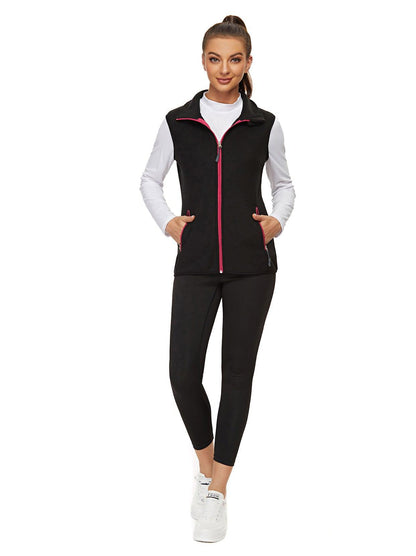 Ladies Sleeveless Jacket-🔥SO® Black with Rose Red Zipper Fleece Outdoor Short Running Vest Fleece Vest Riding Vest Softshell Vest Sleeveless Jacket Lightweight Elegant Windproof Warm with Zip for Running Hiking Winter