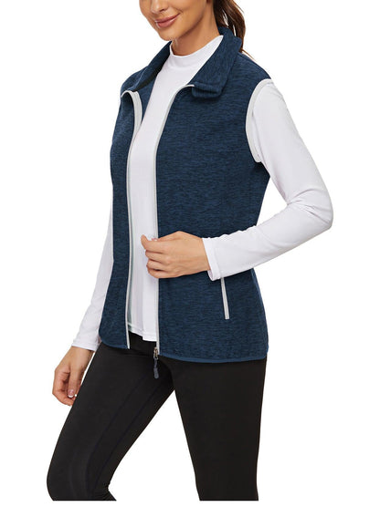 Ladies Sleeveless Jacket-🔥SO® Blue with Grey Zipper Fleece Outdoor Short Running Vest Fleece Vest Riding Vest Softshell Vest Sleeveless Jacket Lightweight Elegant Windproof Warm with Zip for Running Hiking Winter