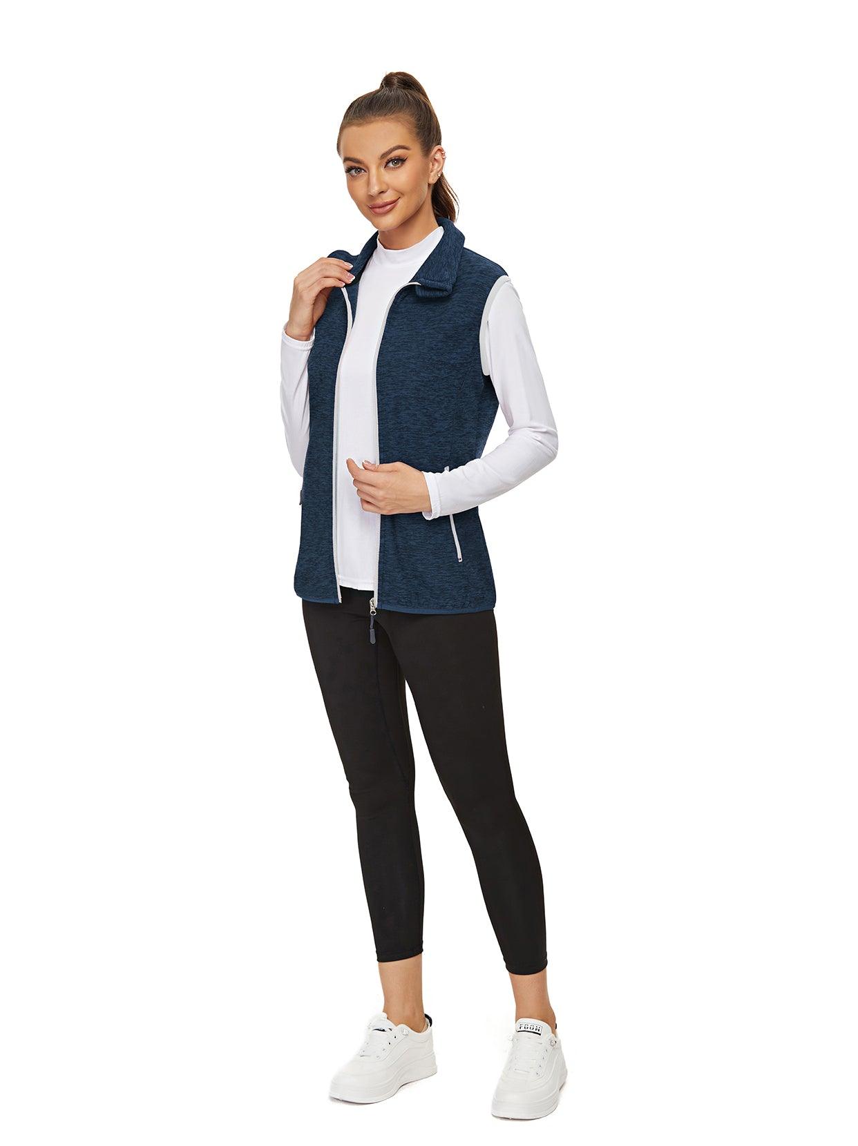 Ladies Sleeveless Jacket-🔥SO® Blue with Grey Zipper Fleece Outdoor Short Running Vest Fleece Vest Riding Vest Softshell Vest Sleeveless Jacket Lightweight Elegant Windproof Warm with Zip for Running Hiking Winter