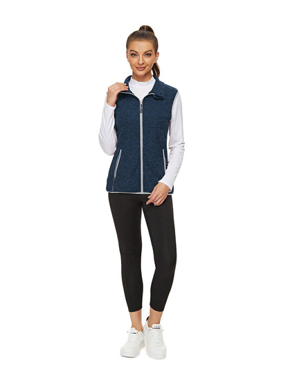 Ladies Sleeveless Jacket-🔥SO® Blue with Grey Zipper Fleece Outdoor Short Running Vest Fleece Vest Riding Vest Softshell Vest Sleeveless Jacket Lightweight Elegant Windproof Warm with Zip for Running Hiking Winter