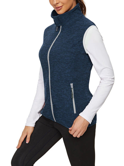 Ladies Sleeveless Jacket-🔥SO® Blue with Grey Zipper Fleece Outdoor Short Running Vest Fleece Vest Riding Vest Softshell Vest Sleeveless Jacket Lightweight Elegant Windproof Warm with Zip for Running Hiking Winter