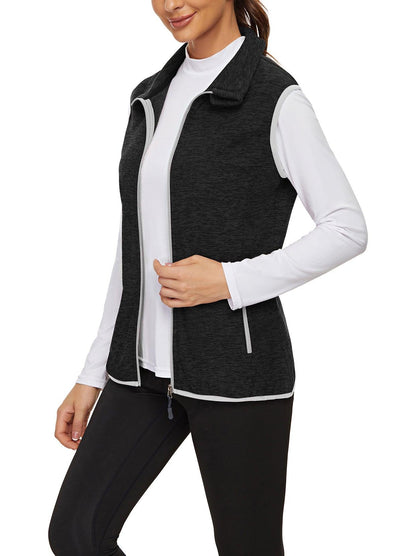 Ladies Sleeveless Jacket-🔥SO® Black Gray with Light Gray Zipper Fleece Outdoor Short Running Vest Fleece Vest Riding Vest Softshell Vest Sleeveless Jacket Lightweight Elegant Windproof Warm with Zip for Running Hiking Winter