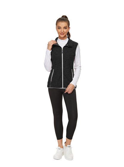 Ladies Sleeveless Jacket-🔥SO® Black Gray with Light Gray Zipper Fleece Outdoor Short Running Vest Fleece Vest Riding Vest Softshell Vest Sleeveless Jacket Lightweight Elegant Windproof Warm with Zip for Running Hiking Winter