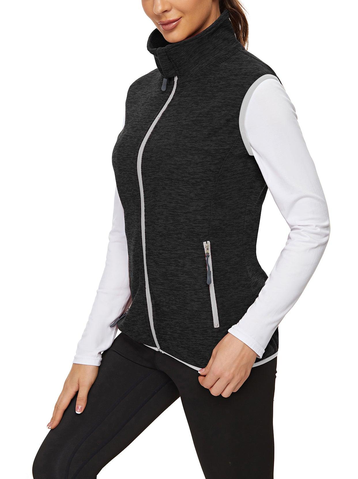 Ladies Sleeveless Jacket-🔥SO® Black Gray with Light Gray Zipper Fleece Outdoor Short Running Vest Fleece Vest Riding Vest Softshell Vest Sleeveless Jacket Lightweight Elegant Windproof Warm with Zip for Running Hiking Winter