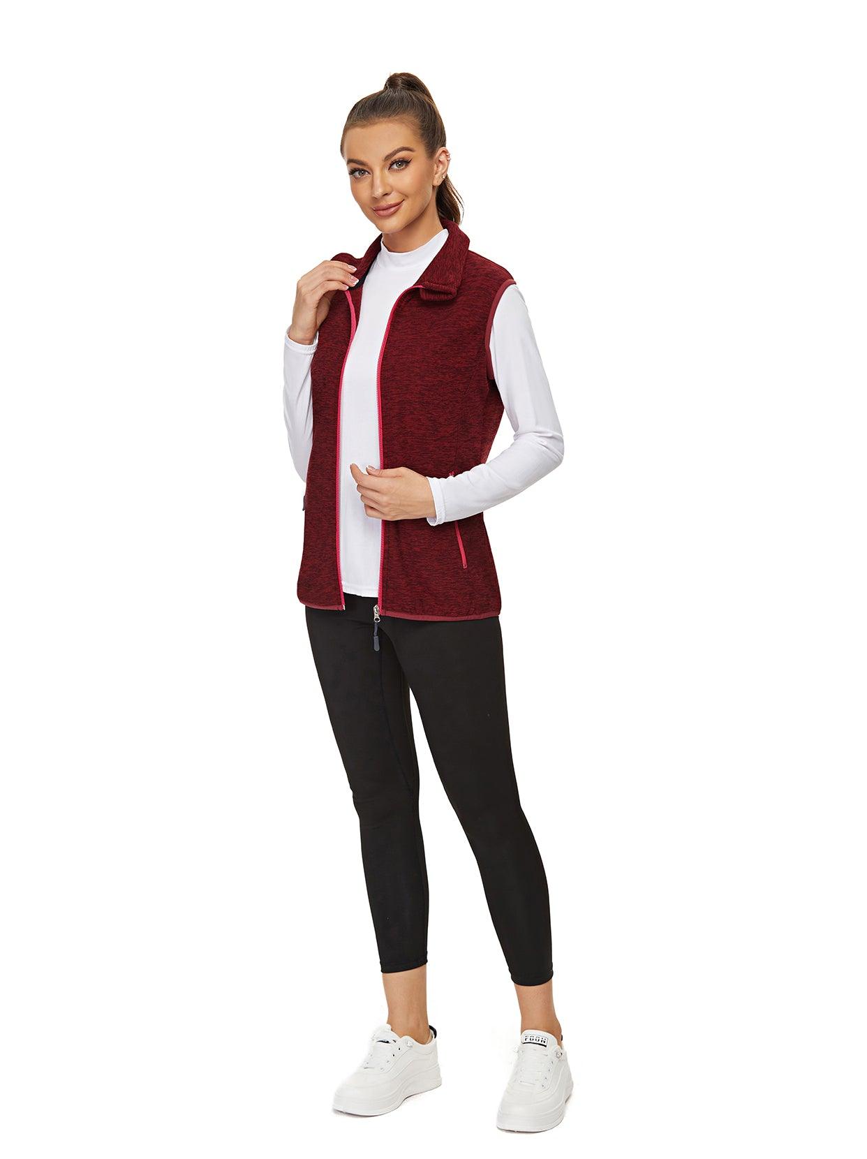 Ladies Sleeveless Jacket-🔥SO® Red with Light Red Zipper Fleece Outdoor Short Running Vest Fleece Vest Riding Vest Softshell Vest Sleeveless Jacket Lightweight Elegant Windproof Warm with Zip for Running Hiking Winter