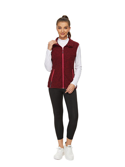 Ladies Sleeveless Jacket-🔥SO® Red with Light Red Zipper Fleece Outdoor Short Running Vest Fleece Vest Riding Vest Softshell Vest Sleeveless Jacket Lightweight Elegant Windproof Warm with Zip for Running Hiking Winter