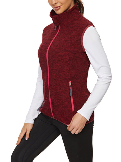 Ladies Sleeveless Jacket-🔥SO® Red with Light Red Zipper Fleece Outdoor Short Running Vest Fleece Vest Riding Vest Softshell Vest Sleeveless Jacket Lightweight Elegant Windproof Warm with Zip for Running Hiking Winter