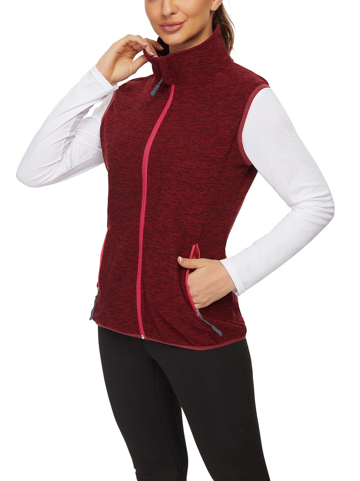 Ladies Sleeveless Jacket-🔥SO® Red with Light Red Zipper Fleece Outdoor Short Running Vest Fleece Vest Riding Vest Softshell Vest Sleeveless Jacket Lightweight Elegant Windproof Warm with Zip for Running Hiking Winter