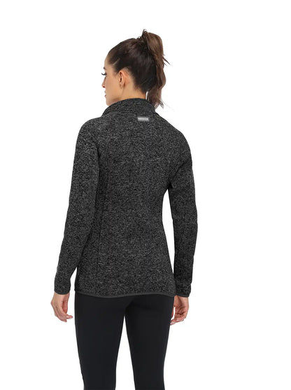 Heathered Black Full-zip Long-sleeve Fleece Jacket for Women