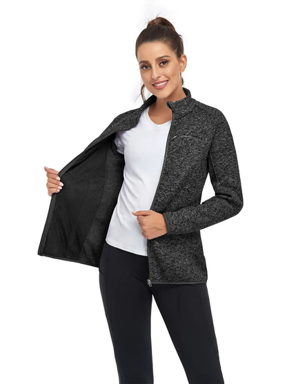 Heathered Black Full-zip Long-sleeve Fleece Jacket for Women