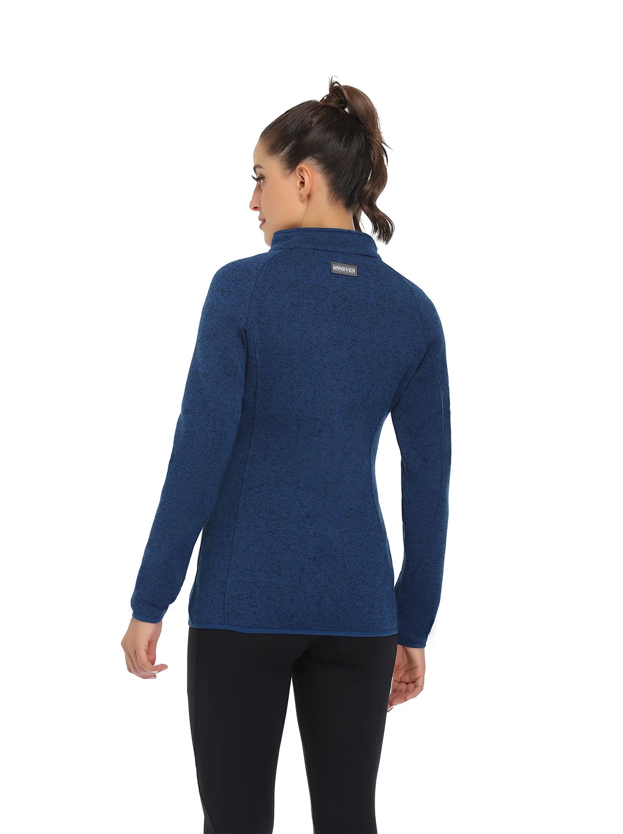 Solid Blue Full-zip Long-sleeve Fleece Jacket for Women