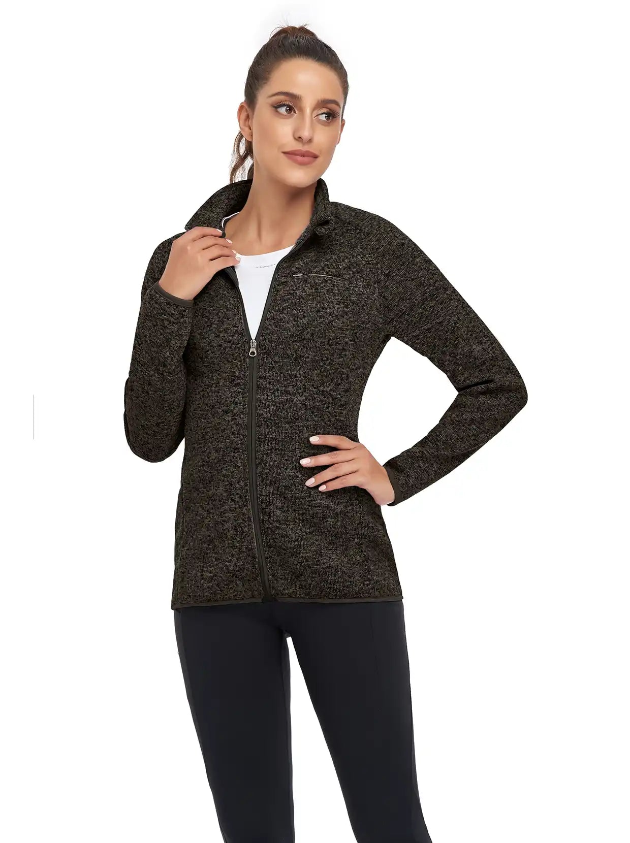 Dark Grey Full-zip Long-sleeve Fleece Jacket for Women