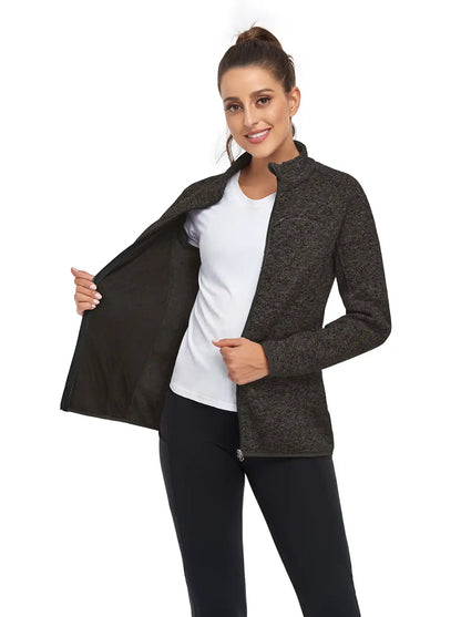 Dark Grey Full-zip Long-sleeve Fleece Jacket for Women