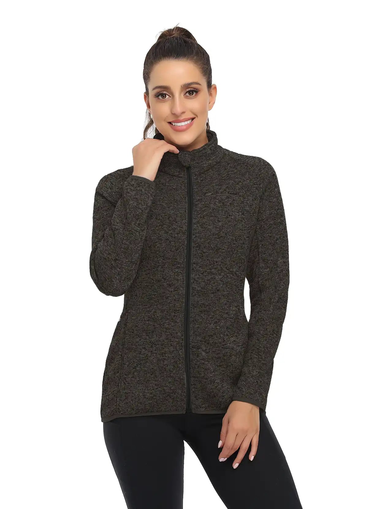 Dark Grey Full-zip Long-sleeve Fleece Jacket for Women