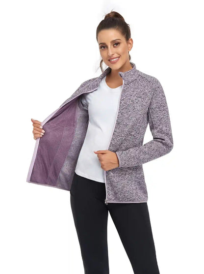 Light Purple Full-zip Long-sleeve Thermal Jacket for Women