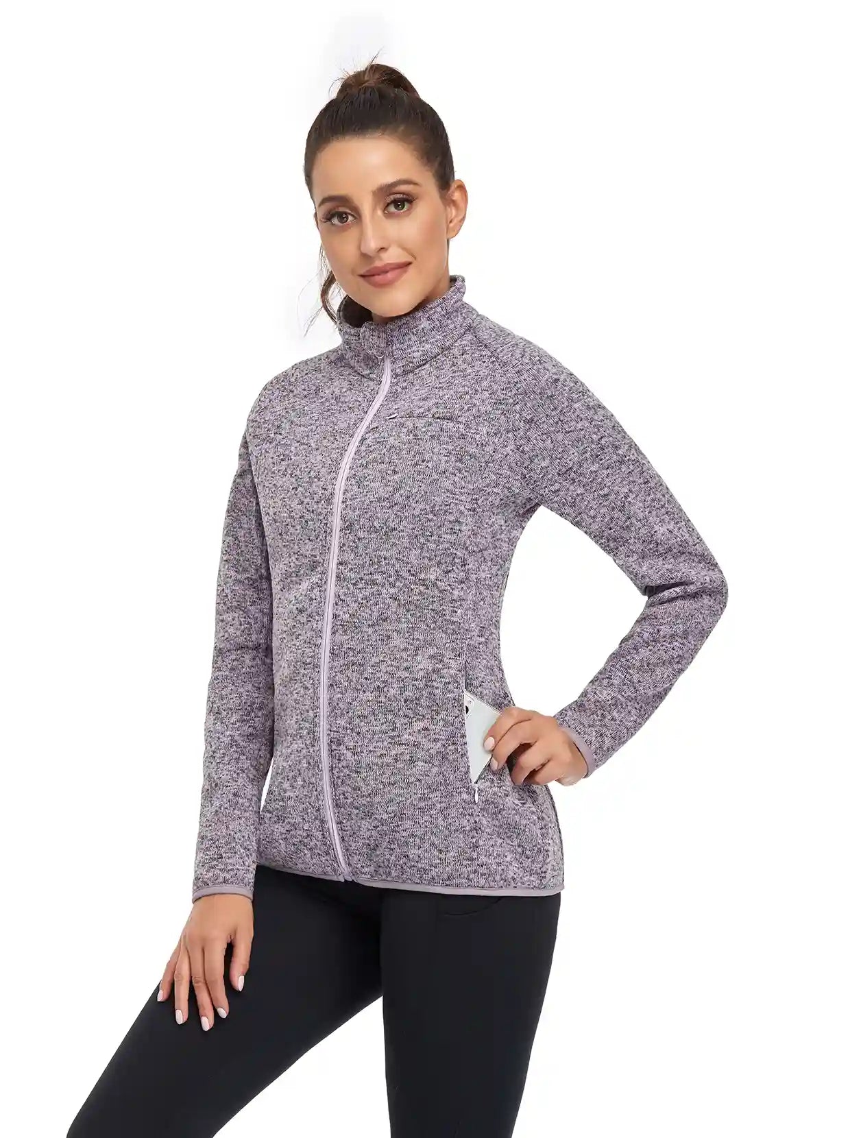 Light Purple Full-zip Long-sleeve Thermal Jacket for Women