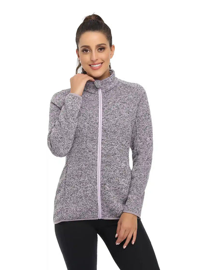 Light Purple Full-zip Long-sleeve Thermal Jacket for Women 