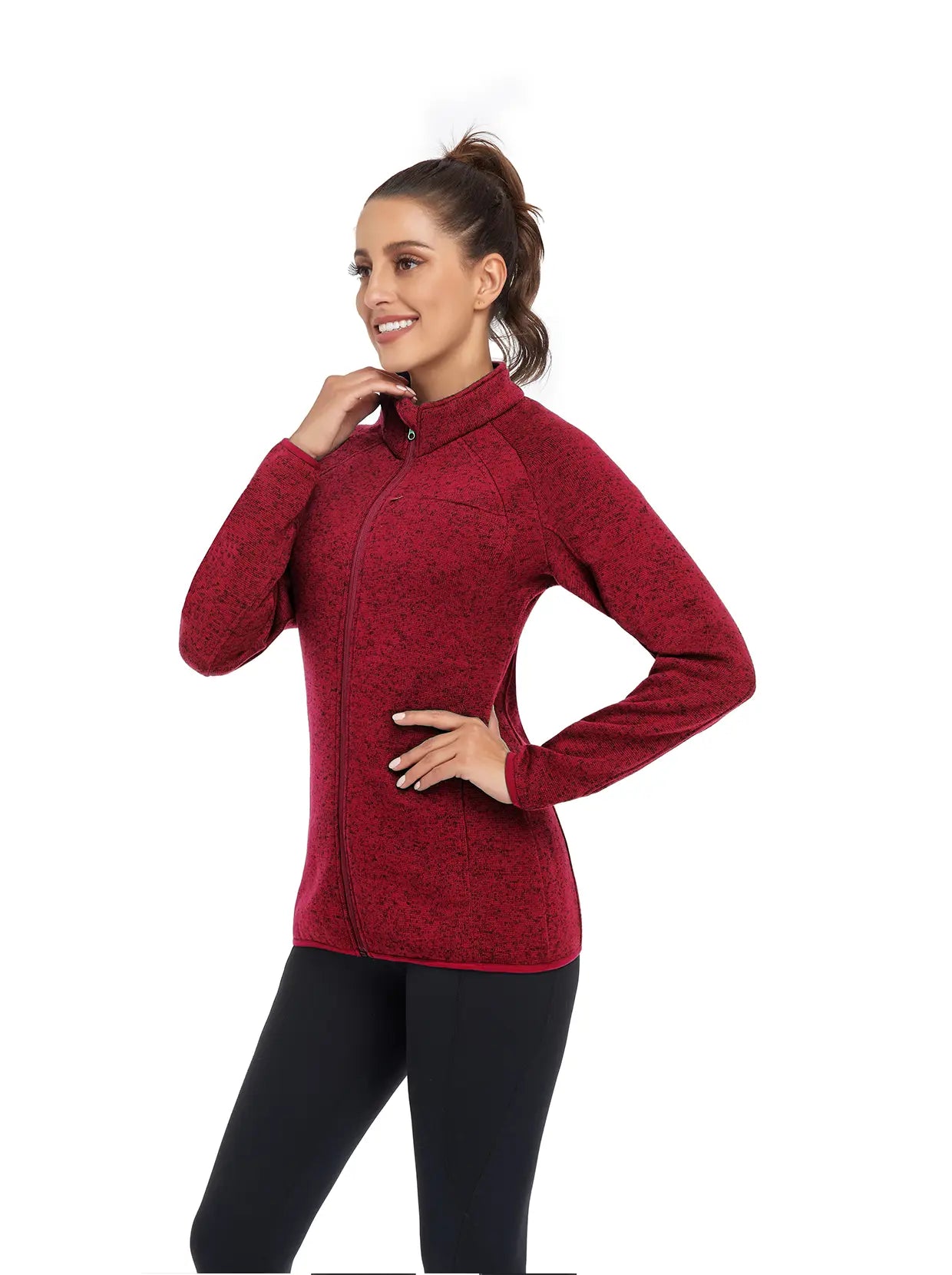 Ladies Red Full-zip Long-sleeve Thermal Jacket with Pockets