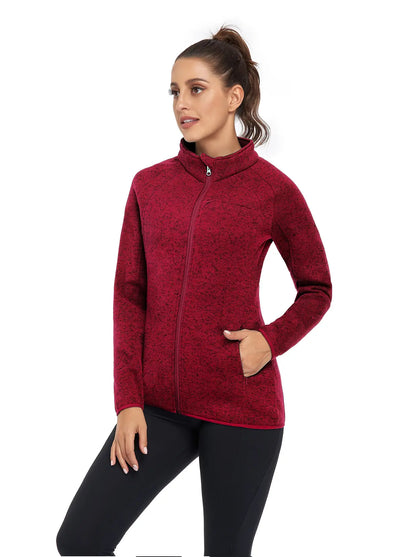 Ladies Red Full-zip Long-sleeve Thermal Jacket with Pockets