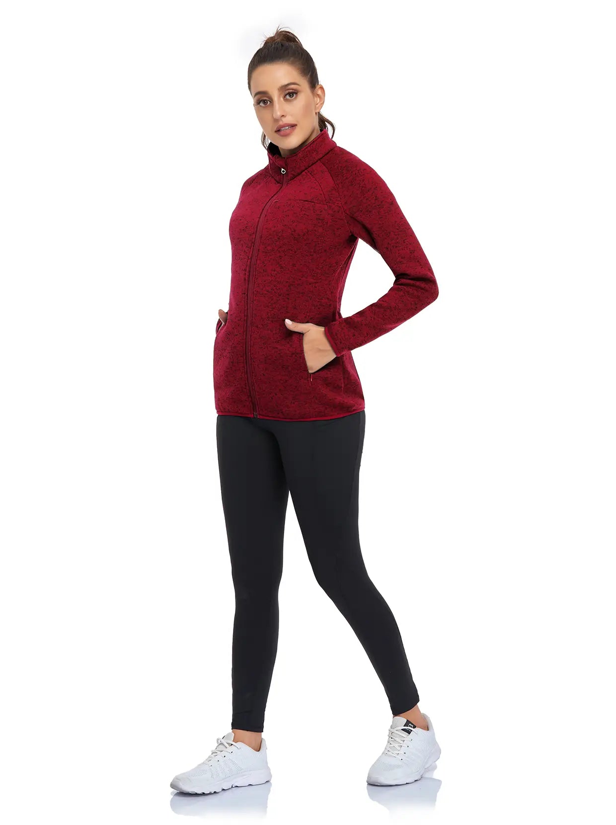 Ladies Red Full-zip Long-sleeve Thermal Jacket with Pockets