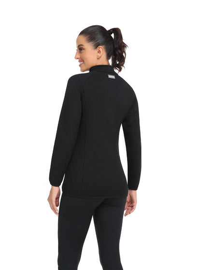 Solid Black Full-zip Long-sleeve Thermal Jacket For Women