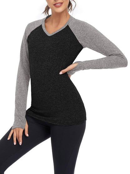 Women's V-neck Long-sleeve Fleece Top with Thumbholes