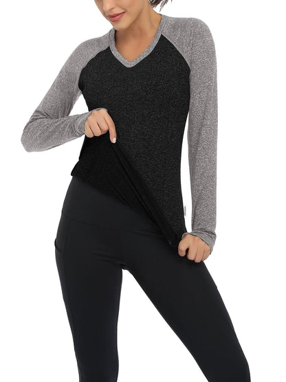 Women's V-neck Long-sleeve Fleece Top with Thumbholes