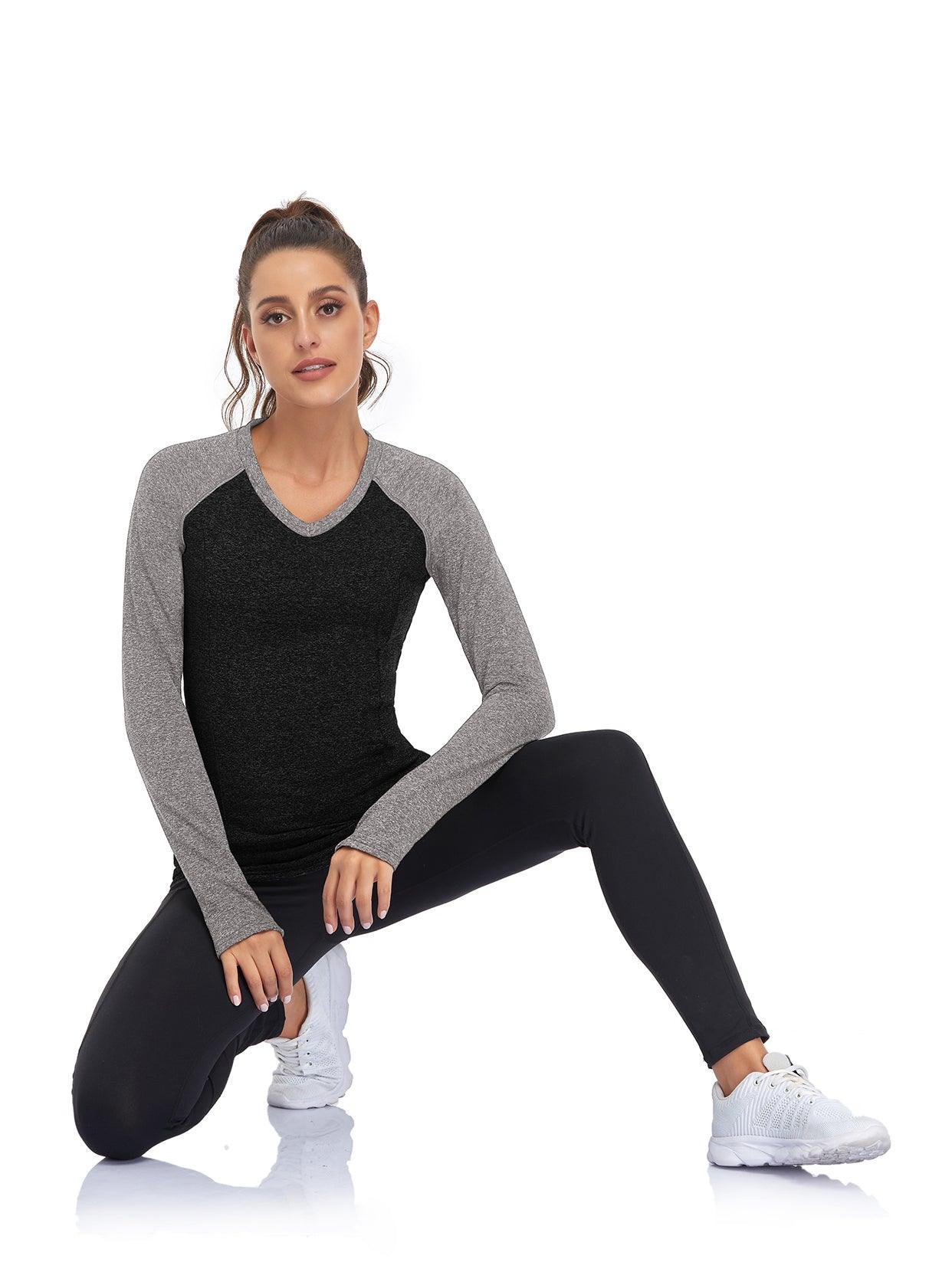 Women's V-neck Long-sleeve Fleece Top with Thumbholes