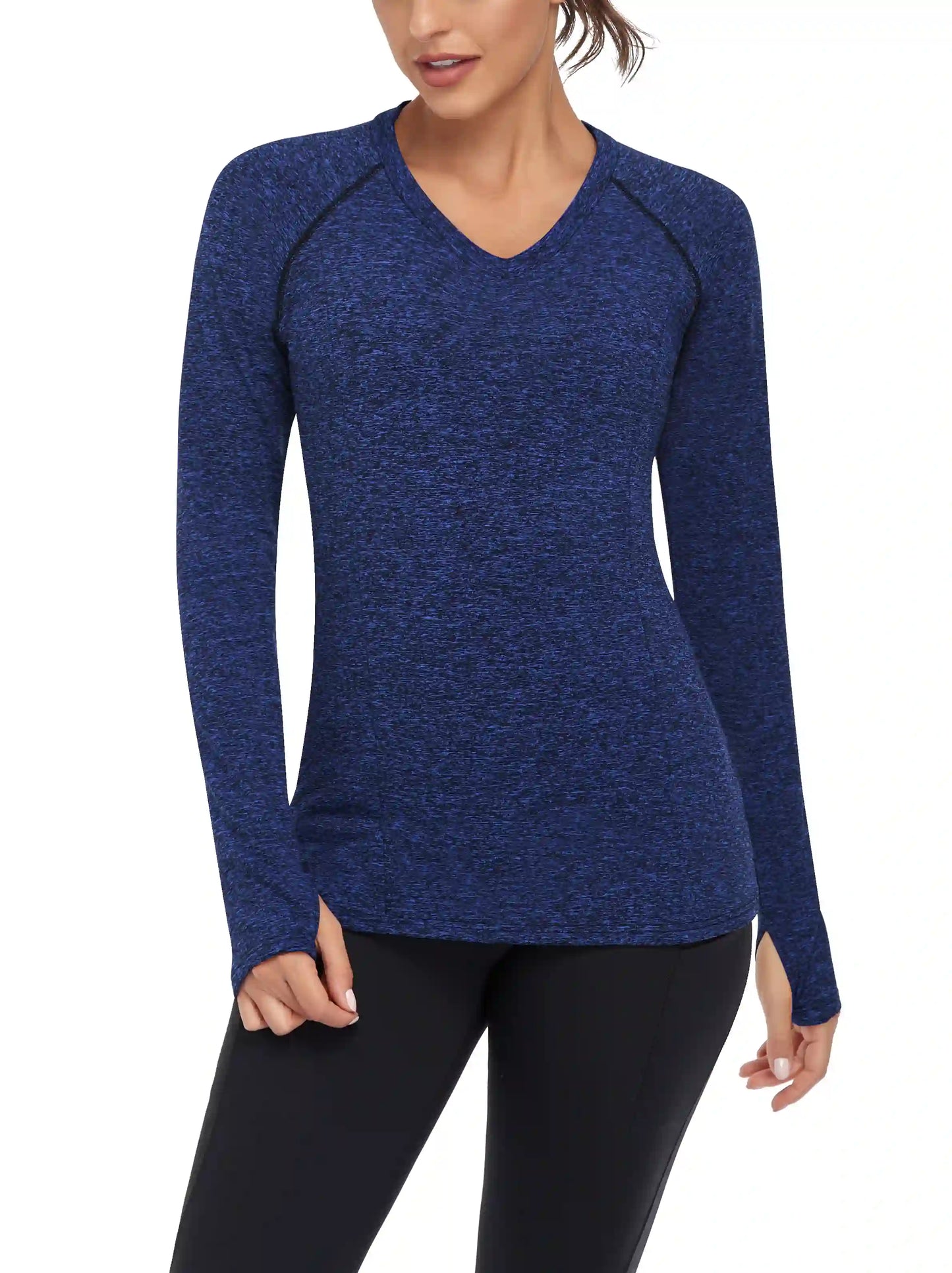 Women's V-neck Thermal Tops with Thumb Holes