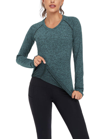 Women's V-neck Thermal Tops with Thumb Holes